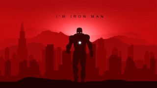 Heroic man red sky city - analytical art free wallpaper
