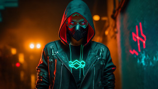 Neon hooded man cyberpunk alleyway - a neon light free wallpaper
