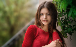 Woman red shirt wall cigarette - against a wall free wallpaper