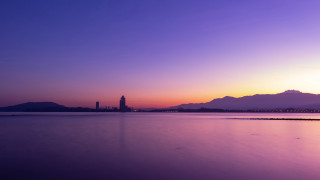 Sunset mountains clock tower water - cui bai free wallpaper for desktop