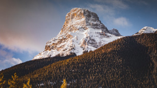 Mountain snow peak trees sunset - a snow free wallpaper for desktop