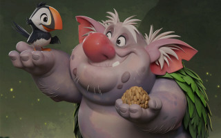 Cartoon bird on shoulder holding - a nut free wallpaper