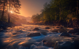 Hudson river impressionist sunset mountains - river free wallpaper