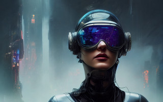 Woman headphones futuristic suit city - cedric peyravernay free wallpaper