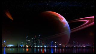 Red planet ring city night - chris moore free wallpaper