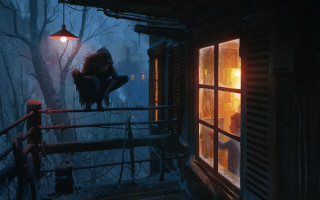 Porch scene rainy sunset illustration - a porch free wallpaper