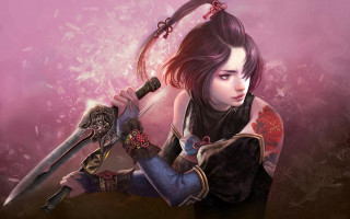 Woman sword knife pink background - a pink background behind her free wallpaper