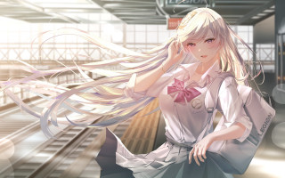 White hair girl train station - a train station free wallpaper
