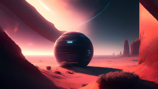 Futuristic space station desert red 2 - a distant planet in the distance free wallpaper