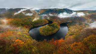 River trees mountains autumn fire - andrey esionov free wallpaper