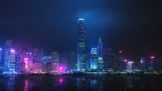 Futuristic city skyline night lights - the building free wallpaper