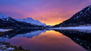 Mountain reflection sunset pink purple 3 - caspar wolf free wallpaper