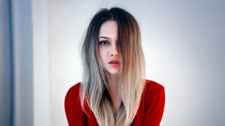 Woman long hair red shirt - a red sweater free wallpaper
