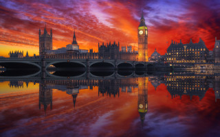 City clocktower bridge water sunset - a reflection of the sky free wallpaper