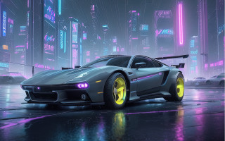 Futuristic car city night neon - aesthetic free wallpaper