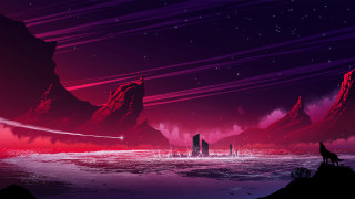 Mountain city wolf aurora night - the cliff free wallpaper