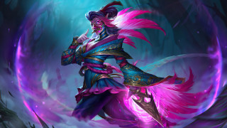 Woman blue pink sword flame - outfit holding free wallpaper