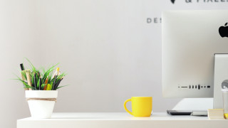 Desk computer flower mug plant - graphic design free wallpaper