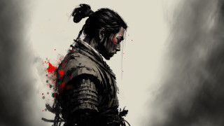Pony tail man blood spattered - red spot free wallpaper