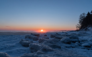 Sunset beach snow ice trees - snow and ice free wallpaper
