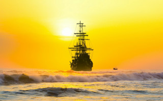 Ship ocean sunset boat lake - the water below free wallpaper