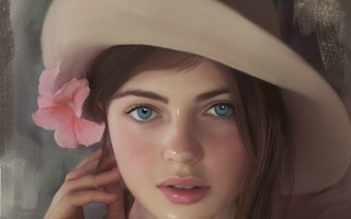 Woman hat flower blue eyes - shaded free wallpaper