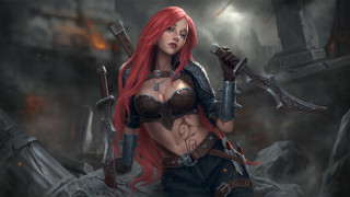Redhair woman knives fantasy katarina - a fantasy setting free wallpaper