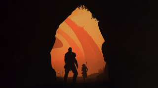 Silhouette man child cave sunset - a cave free wallpaper
