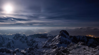 Mountain range full moon cityscape - carl hoppe free wallpaper for desktop