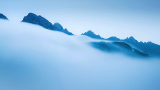 Mountain range fog clouds blue - fog free wallpaper