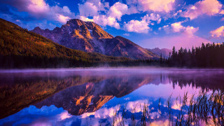 Mountain reflection lake colorful sky - a colorful sky free wallpaper
