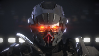 Robot glowing eyes helmet redlight - unreal engine 5 quality free wallpaper