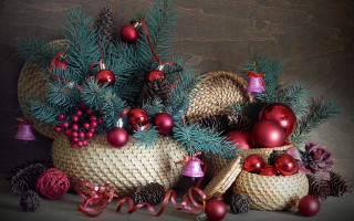 Christmas basket pinecones ornaments folk - fine foliage lace free wallpaper for desktop