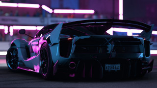 Futuristic car purple light parking - outrun free wallpaper for desktop