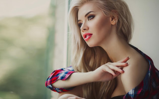 Woman longhair plaidshirt window anna - a plaid shirt free wallpaper