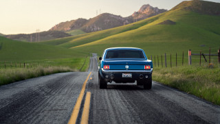 Blue truck country side green - rural free wallpaper