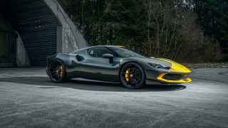 Grey yellow sports car parking - a garage door open free wallpaper
