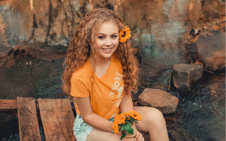 Girl flower bench brigette barrager - brigette barrager free wallpaper