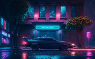 Policecar neoncity retrofuturism cyberpunk synthwave - retrofuturism free wallpaper