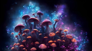 Mushrooms starry night sky light - fantasy artwork free wallpaper