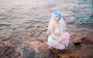 Woman white dress veil rock - a pink teddy bear free wallpaper