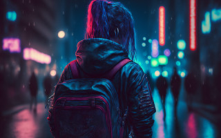 Cyberpunk night rainy street backpack - cyberpunk style free wallpaper
