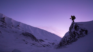 Mountain climber snowy sky sunset - their shoulder free wallpaper for desktop