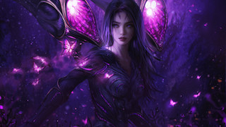 Woman wings purple dress sword - wing free wallpaper