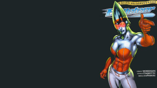 Futuristic woman gun pointing camera - both hand free wallpaper for desktop