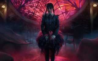 Woman black dress pink light - bastien l. deharme free wallpaper