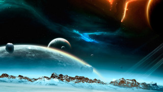 Space mountains planets bright star 2 - a space scene free wallpaper for desktop