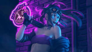 Neon bikini woman cyberpunk brick - artstation hq free wallpaper