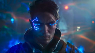 Glowing blue eyes cyberpunk hoodie - cedric peyravernay free wallpaper