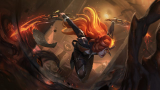 Woman flame haired demon sword - a sword in a cave free wallpaper